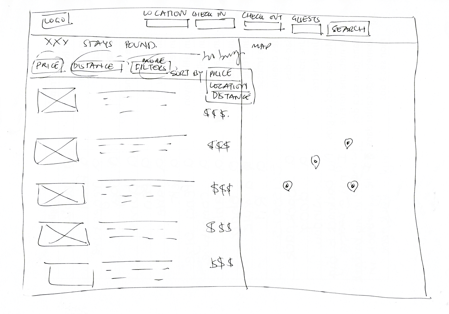 Airbnb Low fidelity paper prototype