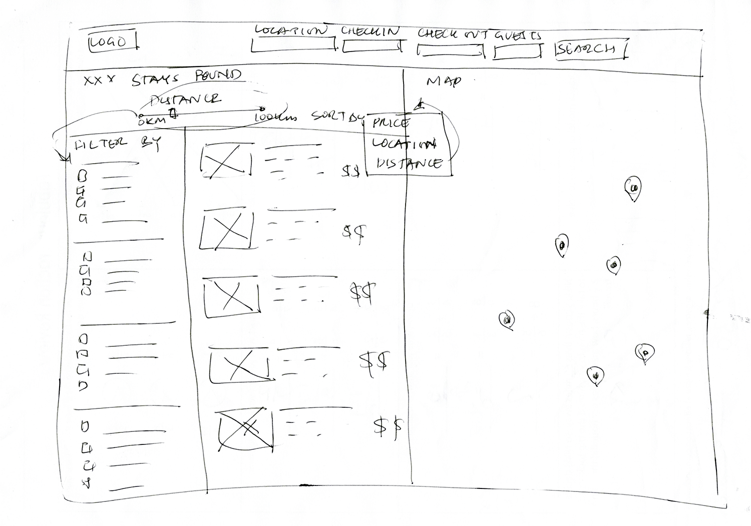 Airbnb Low fidelity paper prototype